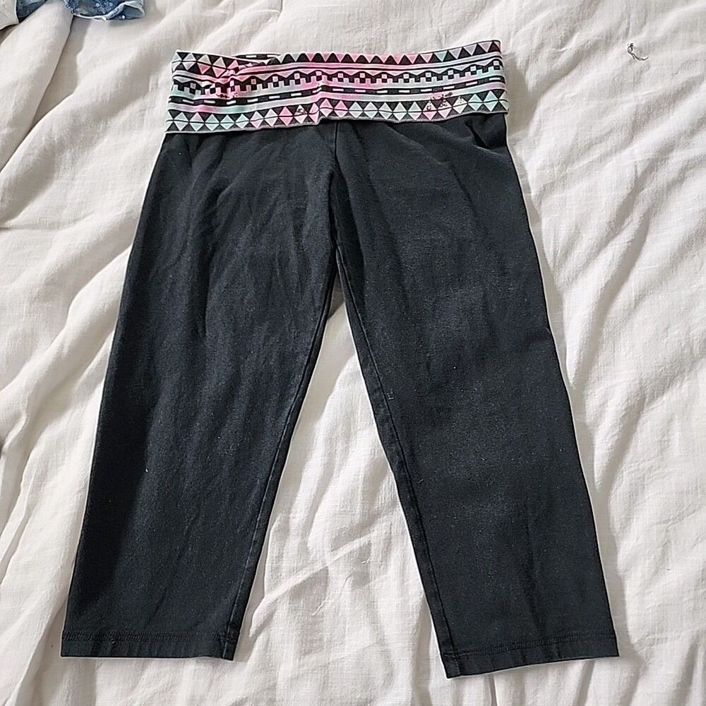 PINK Yoga Victoria's Secret  Foldover Leggings Crop Pink Aztec Sequin Bling